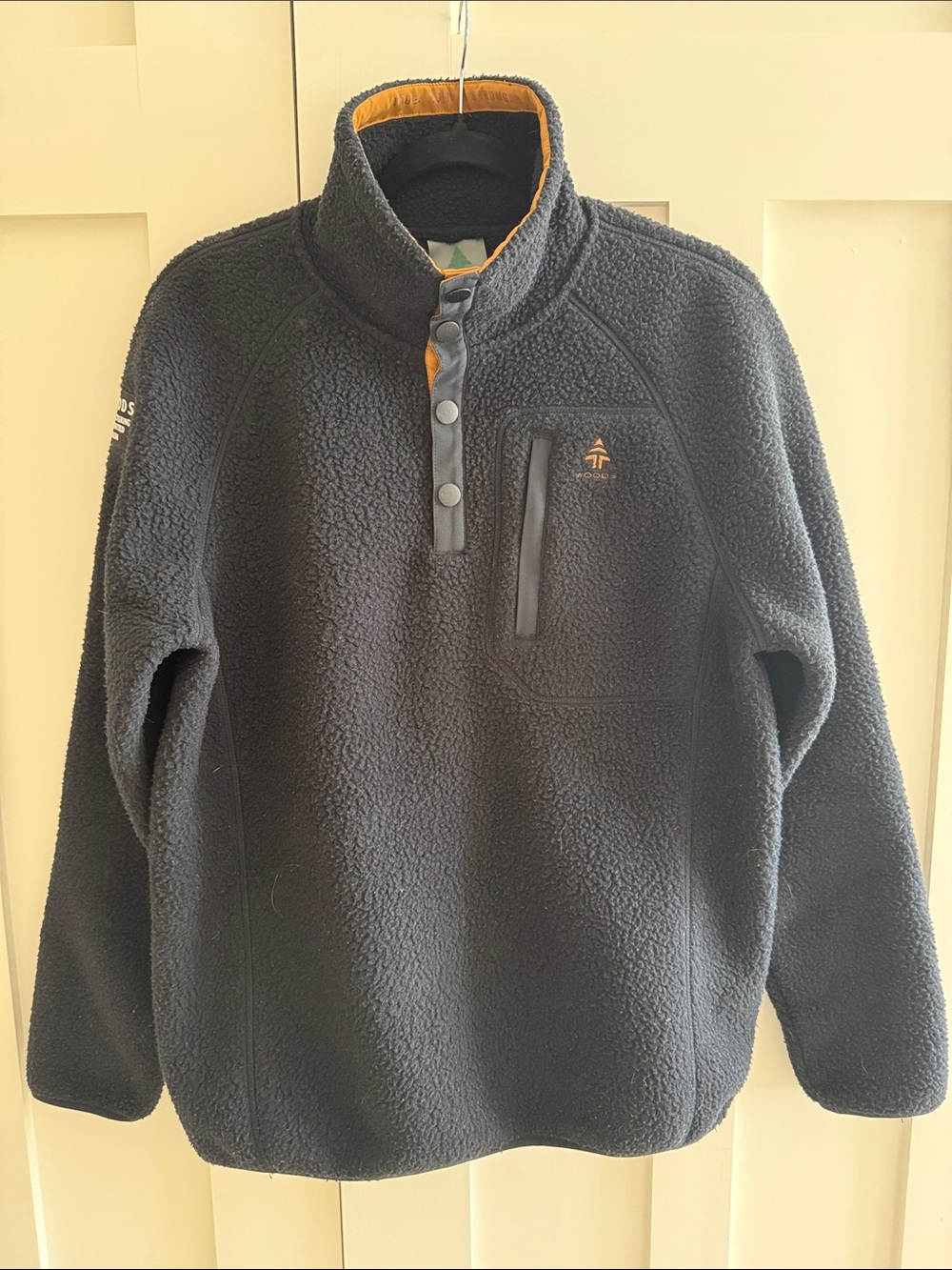 Men's Black Sherpa Fleece Pullover with Orange Trim - Ski & Snowboard - Picture 1 of 4